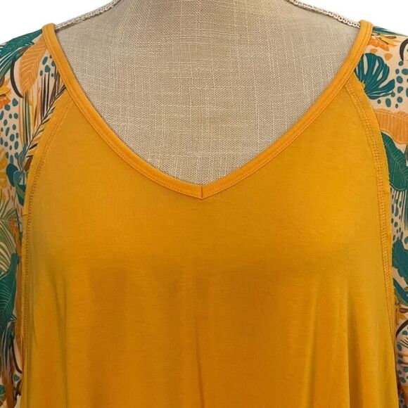Cato Large Yellow V Neck Elbow Ruffle Sleeve Front Twist Tropical Leopard Sleeve - Picture 7 of 7